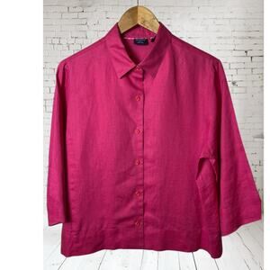 Westbound Pink 100% Linen Collared Long Sleeve Button Blouse Women's 14 Petite